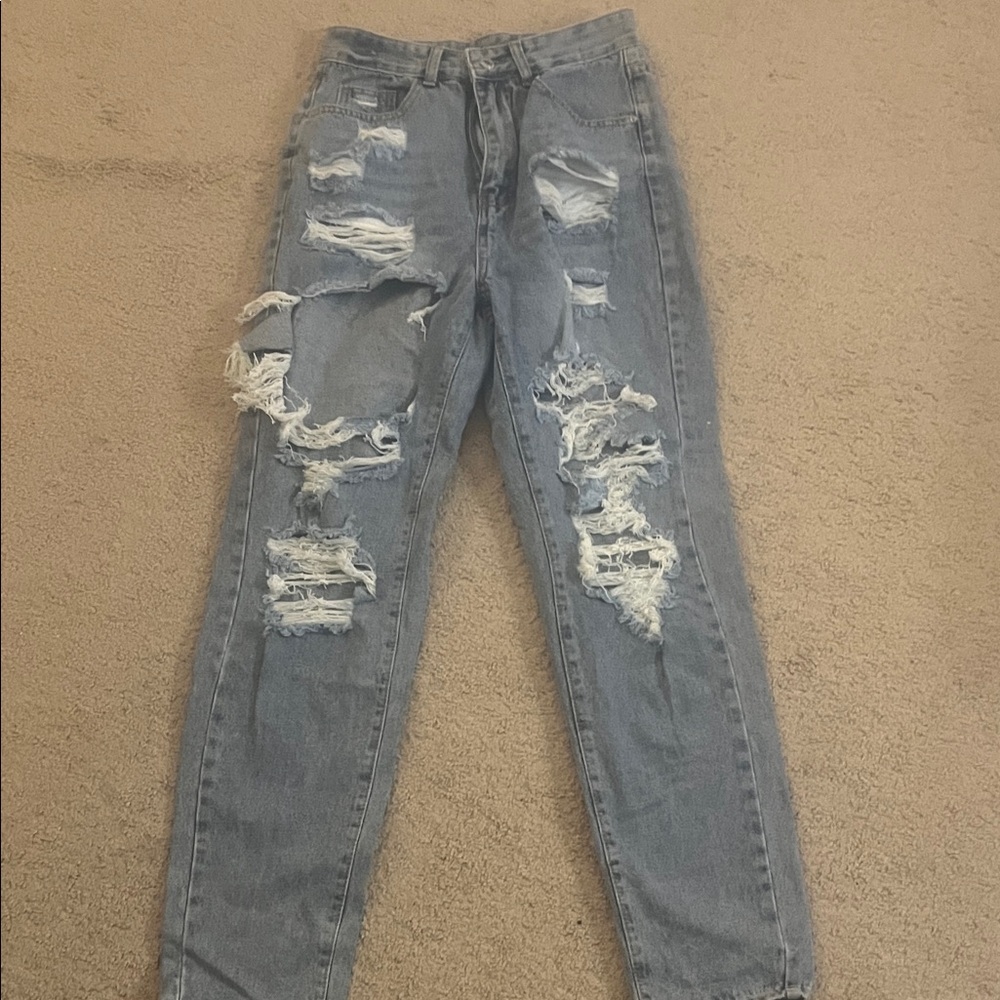 SHEIN Blue Distressed Boyfriend Jeans